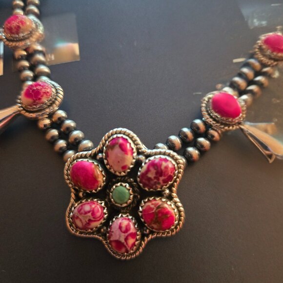 Sea Sediment Jasper Squash blossom necklace - Picture 3 of 4